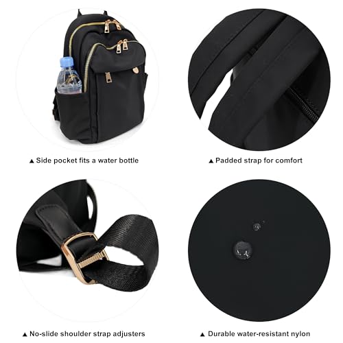 Image of M-ioi-M Compact Small Fashion Backpack Purse for Women, Chic Mini Daypack with Gold-Tone Hardware, Casual Minimalist Lightweight Water-Resistant Nylon Bag for Petite Women & Daily Essentials (Black)