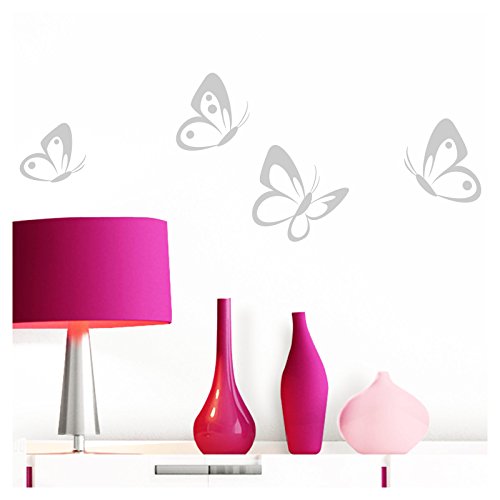 Grandora W697 Sticker Mural 4 Set Papillons - Gris Clair, 8-10 cm Cover