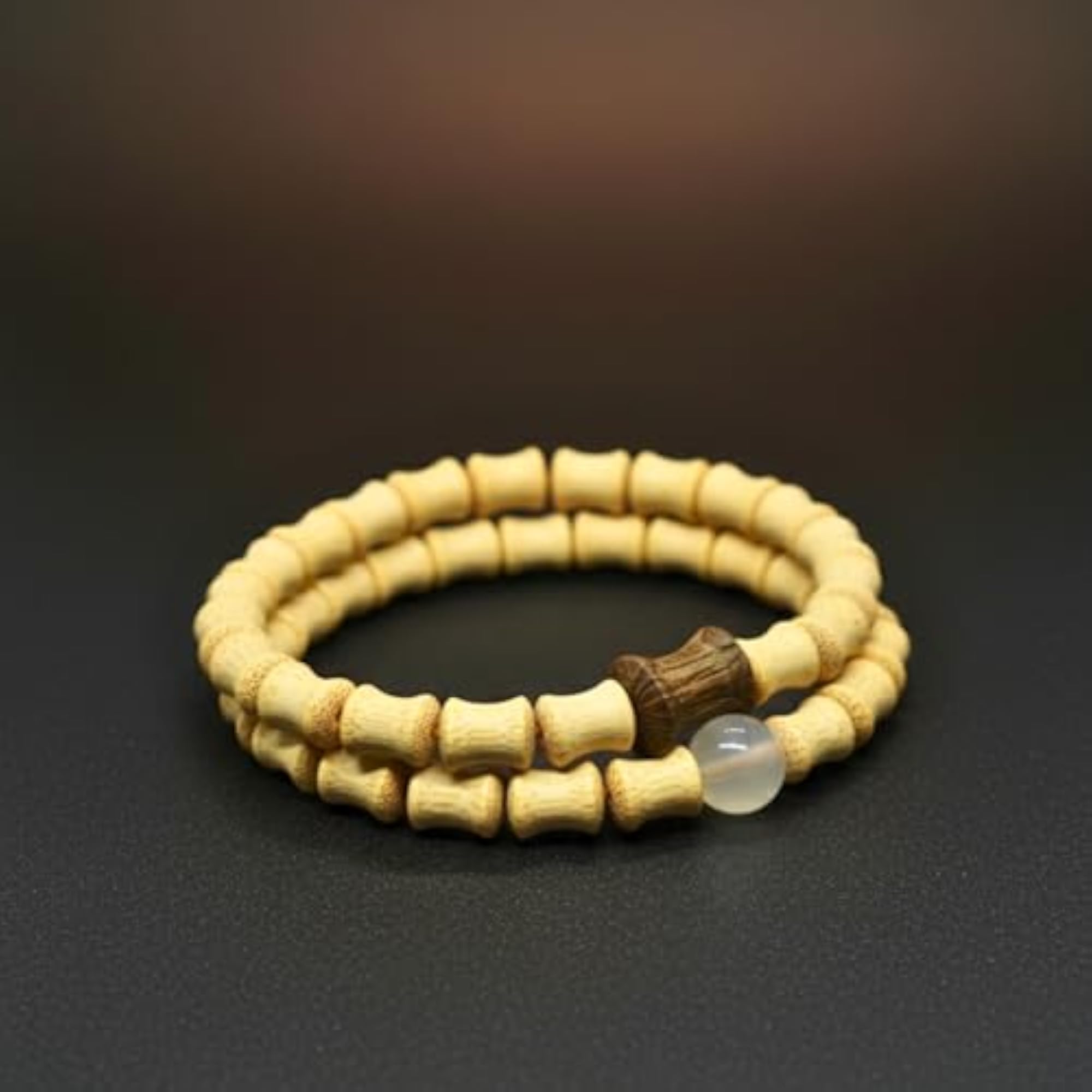 7mm Wooden Beads Bracelet with Natural Stone, Adjustable