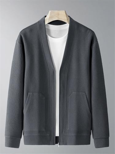 Men's Knit Cardigan Solid Color Classic V-Neck Long Sleeve Zipper Knitwear Loose Cardigan Sweater2