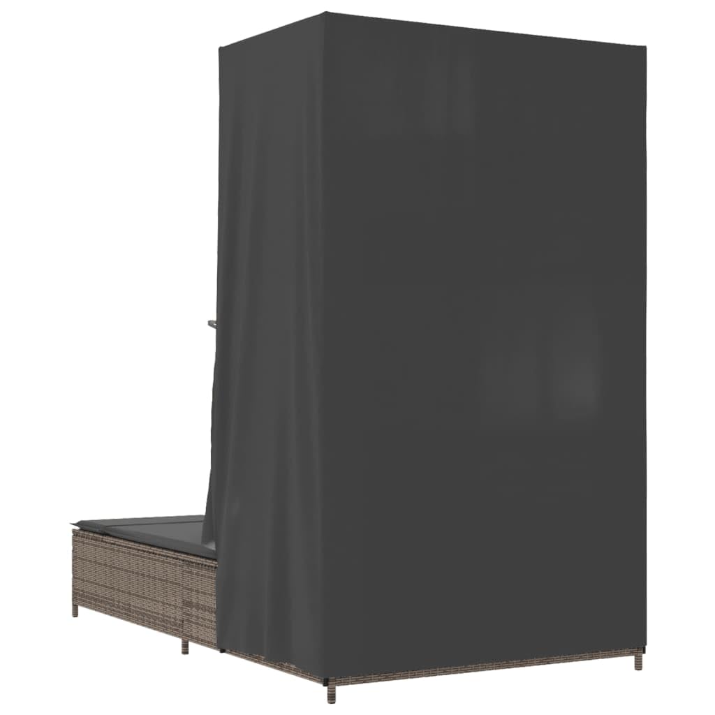 Doppio lettino prendisole con tettuccio in rattan, isola solare, grigio, 104 x 197 cm | Comoda isola prendisole per 2 persone per terrazza e giardino, con schienale regolabile e federe lavabili