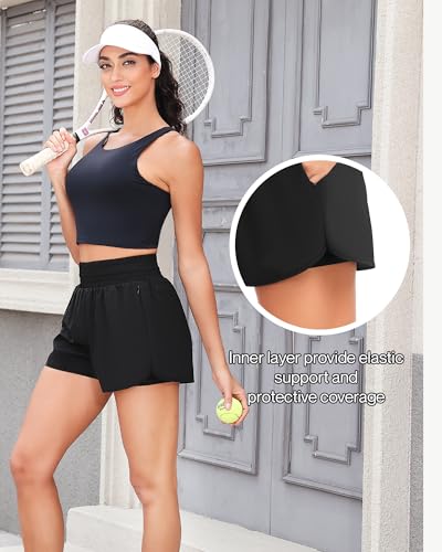 Altheanray Running Shorts for Women High Waisted Athletic Shorts Gym 2 in 1 Workout Shorts Women with Zipper Pockets4