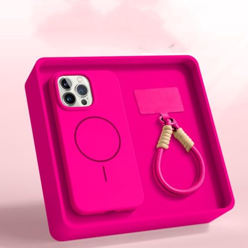 Coque iPhone 17Pro Max rose en silicone à dragonne aimantée idéale pour vos selfies