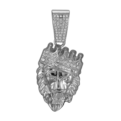 YOHAX Hip Hop Necklace Alloy Full Diamond Crown Lion Head Pendant Necklace Hip Hop Men's and Women's Long Chain Necklace (50 cm Cuban chain (19.6 inches), black)