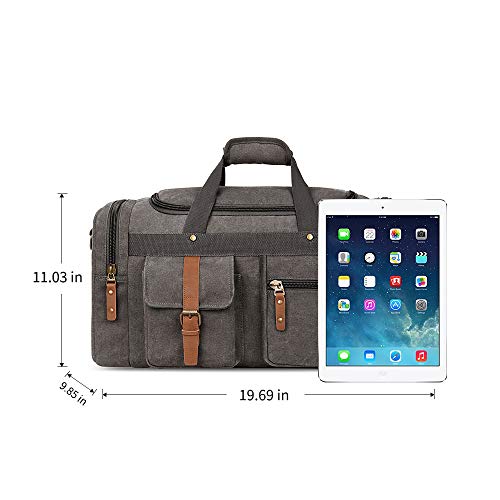 Plambag Large Canvas Duffel Bag Overnight Travel Tote Weekend Bag(Gray)