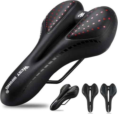 LuTuo Bequemer Fahrradsattel Herren Damen, weich Gel Fahrradsitz, Hohl Ergonomisch Sport Tourensattel Gepolstert für Mountainbike Rennrad BMX Dirt MTB City E Bike (rot)