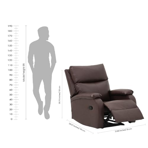 Image of Royaloak Nova Leatherette Recliner 1 Seater, Manual Recliner Chair with High Backrest, Tufted Design, Padded Armrests & Soft Cushions, Living Room Recliner Sofa, Brown