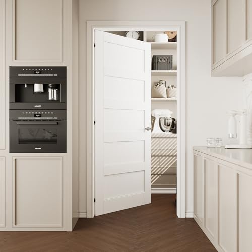 CRUTOP 32''x80'' 5-Panel Solid Core Interior Door Slab Shaker, Pre-Built Panel for Barn Doors, Pocket Doors, French Door, for Pantry, Bedroom, Closet, Laundry & Bathroom, White Prefinish&Paintable