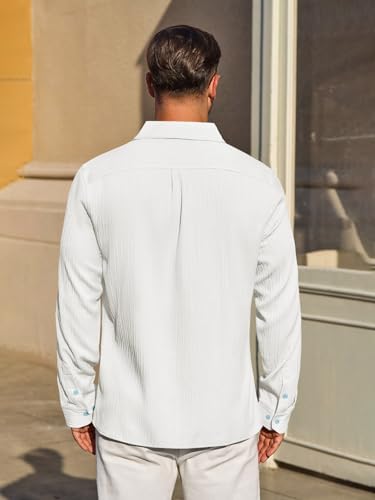 Yousify Mens Button Down Shirts Long Sleeve Casual Textured Dress Shirt Wrinkle-Free Beach Tops with Pocket3