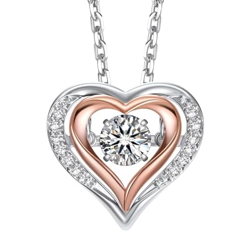 MomentWish Necklace for Women, Sparkling Gift for Her, 1Carat Moissanite Heart Pendent for Her, 925 Sterling Silver Dance Necklace for Anniversary Christmas Valentines 10 Dacing Heart