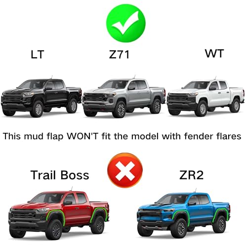 Image of Mud Flaps Compatible with Chevy Colorado Accessories 2026 2025 2024 2023 Splash Guards All Weather Fender Guard Mudguards Sediment Protection No Need to Drill Holes