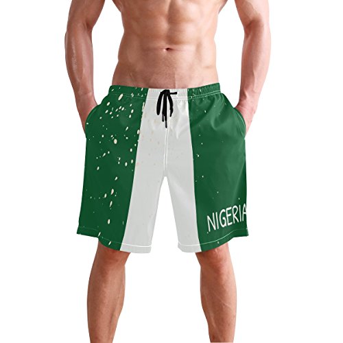 super3Dprinted Distressed Nigeria Flag Men's Swim Trunks Water Beach Shorts with Pockets - Main Image