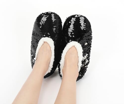 Image of Panda Bros Womens Ballerina Sequin Slippers, Bling House Slippers With Grippers