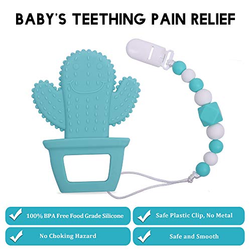 AmazingM Cactus Teething Pain Relief Toy with Pacifier Clip,Food Grade BPA Free Silicone Teether,Teething Egg for Boy and Girl (Green) - Thumbnail 6