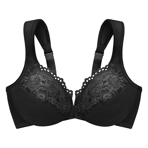 Glamorise Women's Plus Size Low Cut Wonderwire Lace Bra Underwire #12404