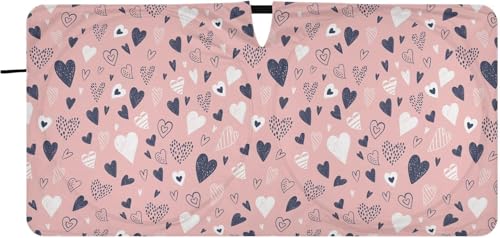 車用サンシェード フロント 折り畳み式 おしゃれ 軽自動車 カーシェード ピンク ハート 可愛い 日除け 遮光 断熱 車用パラソル 汎用 日差しカット 収納袋付