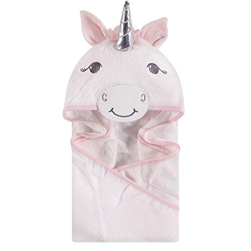 Image of Hudson Baby Unisex Baby Cotton Animal Face Hooded Towel, White Unicorn, One Size