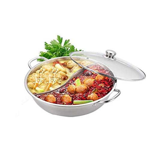 Yzakka Stainless Steel Shabu Hot Divider for Induction Cooktop Gas Stove Include Pot Spoon, 30cm, With Cover