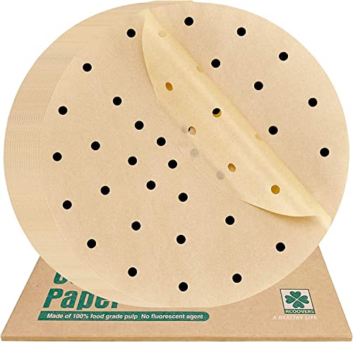 Generic FDGF 100Pcs Air Fryer Parchment Paper For Baking Bamboo Steamer Liners 9 Inch Unbleached Circular Perforated Parchment Paper Non-Stick Steamer Mat thumb #1