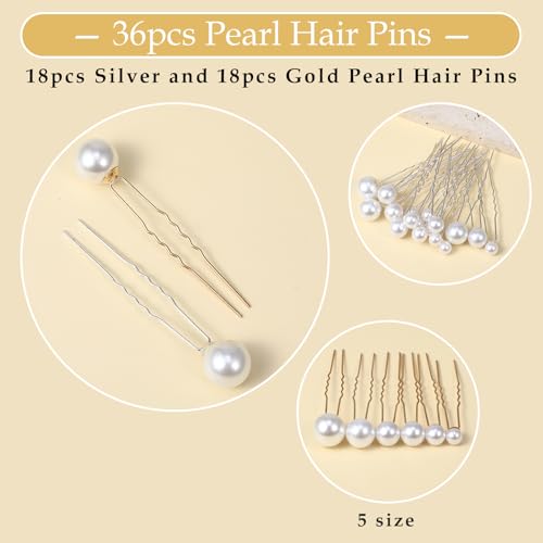 Yuanchu 36 alfinetes de cabelo de pérola de casamento, acessórios de cabelo de pérolas, alfinetes em