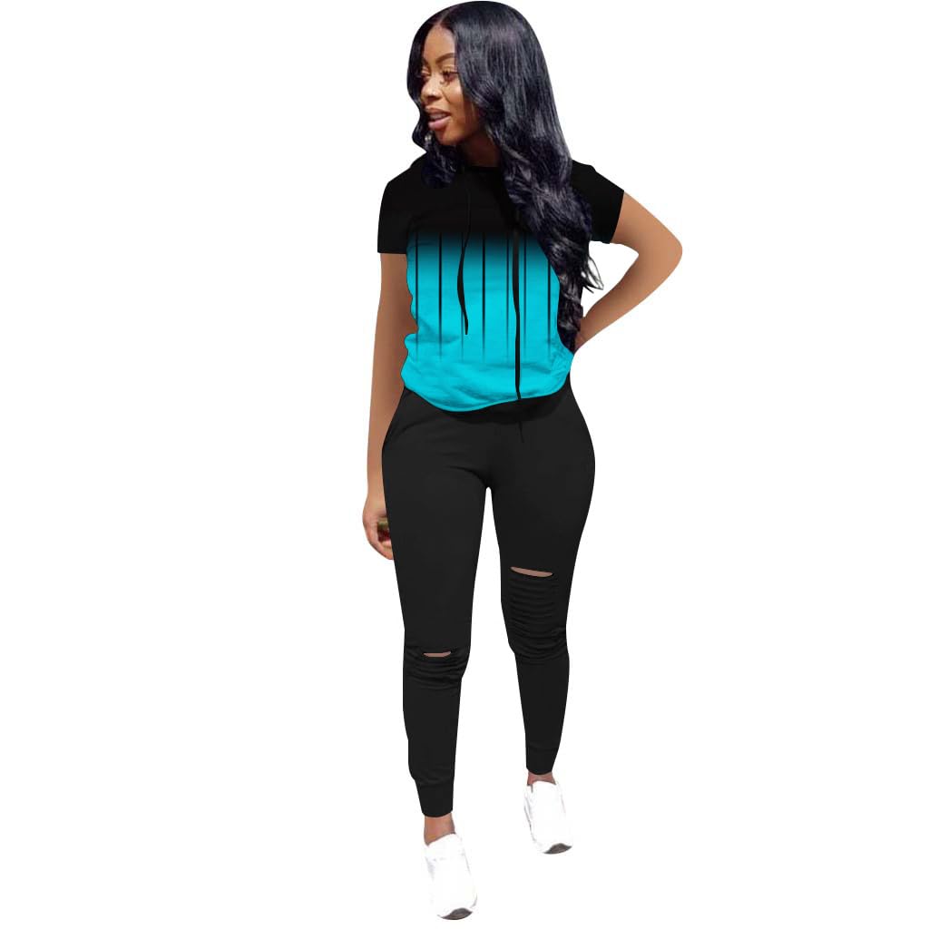 Nimsruc Two Piece Outfits for Women Short Sleeve Sweatsuit Casual Tracksuit