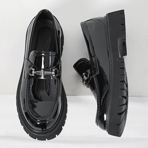 Men's Patent Leather Platform Loafers Comfortable Slip-On Round Toe Dress Shoes for Business Office4