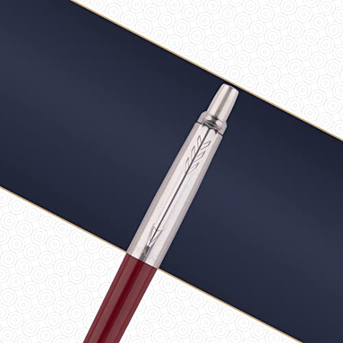 Parker Jotter Standard Red Ct (Chrome Trim) Ball Pen , Blue Ink , Fine Point #TOP3