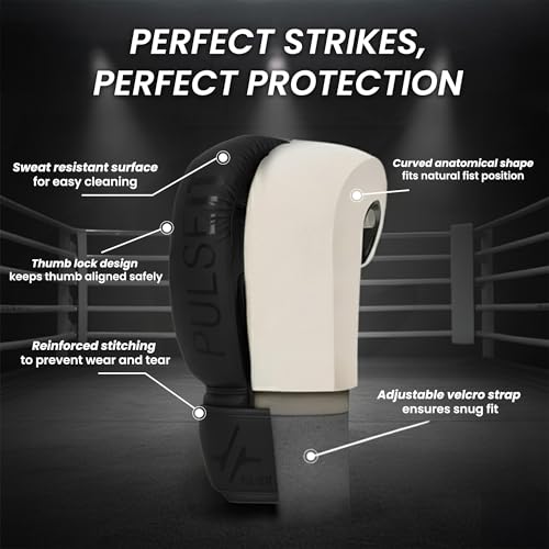 Image of Pulseit Boxing Gloves for Men & Women | Premium PU Leather | Training, Sparring, Kickboxing, Muay Thai & MMA | Multi-Layer Foam Padding, Wrist Support, Breathable (Black)