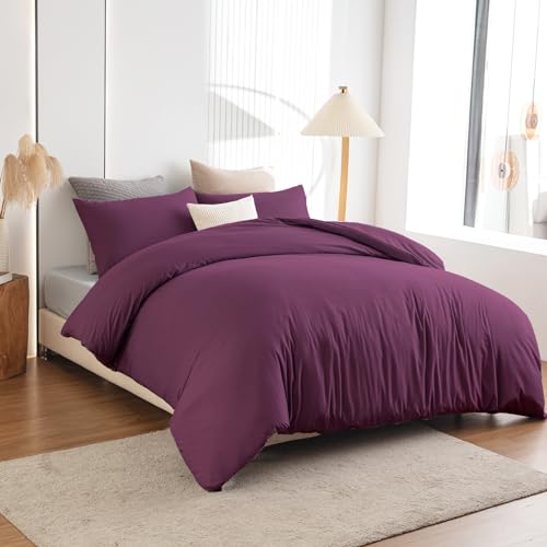 Soifox Super King Duvet Cover Set, Purple Bedding Set Superking Size Bed with Zipper Closure - Image 2