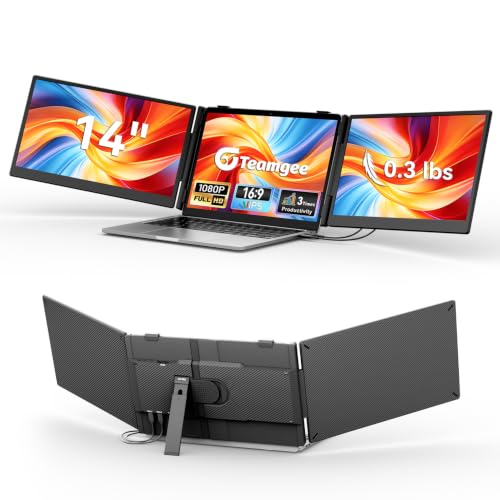 Image of Teamgee S10 Pro 14 inch Dual-Screen Extender - Ultra‑Slim & Hidden Cable | FHD IPS 300nit, USB-C /HDMI, Portable Monitor, 3 lbs, Fits 13-17 inch