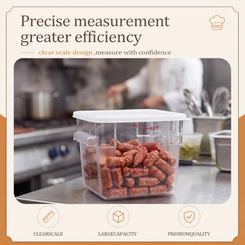 Image of Ziliny 1 Pcs 6 Qt Clear Square Dough Proofing Container with Lid, White | Fits Kitchen Storage and Meal Prep, Dough Proofing Bucket Clear with Red Scale, Commercial Grade, Home and Restaurant Use