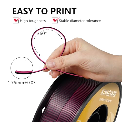 Image of Kingroon PLA 3D Printer Filament, Dual Color Silk PLA Filament, Dimensional Accuracy + /- 0.03 mm, 1kg Spool(2.2lbs), 1.75 mm, Black Red