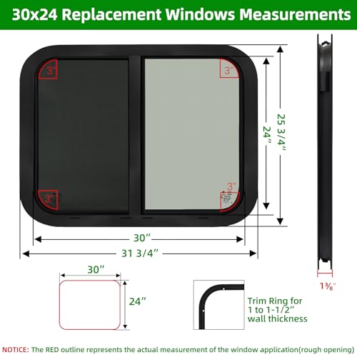 Image of 30 inchW x 24 inchH RV Windows for Cargo Trailer Camper,Tinted Horizontal Sliding | RV Cargo Trailer Camper Window Replacement w /Screen&Trim Ring,Fit 15 /16 inchor 1-3 /8 inch Thick Wall,Allow Error 1 /16 inch,DOT Approved