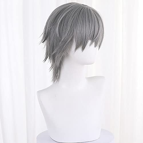 Image of Anime Gray Short Wigs Men Straight Wig with Bangs Women COS Game M!Trailblazer Wigs Halloween,Christmas,Comic con,Game Show,Party
