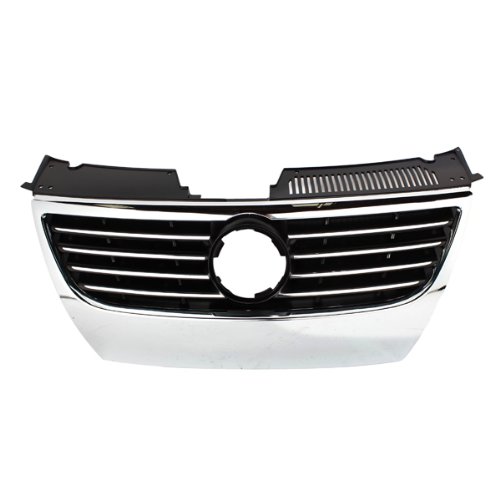 CarPartsDepot, 2006-2010 Compatible With VOLKSWAGEN PASSAT Grille Black With Chrome Molding Without Parking Aid/Sensor Holes Assembly Replacement Sedan Wagon, 400-452329 4-Dr 3C0853651EPWF VW1200142
