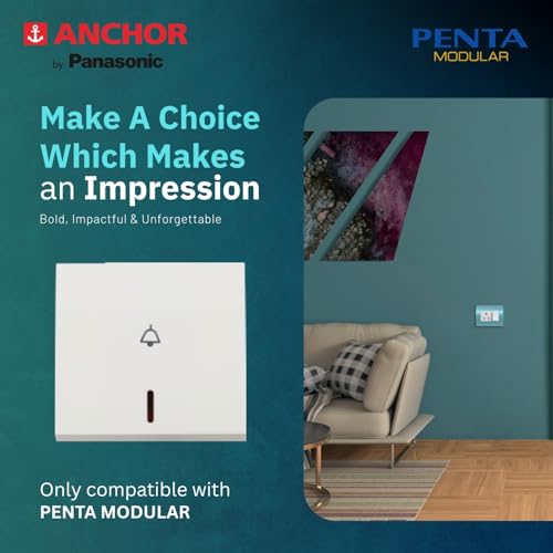 Image of Anchor by Panasonic Penta Modular 6A 2 Module Bell Push with Neon Indicator, 2M Doorbell Switch (White, 65066)
