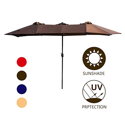 LOKATSE HOME Double-Sided Market Patio Outdoor Umbrella, 15 Feet Garden Aluminum Umbrella Twin