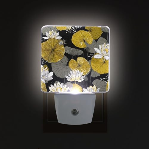 Lámpara nocturna con patrón floral amarillo y blanco miniatura 2