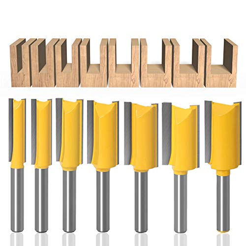 Baorder 7 Pièces 1/4 Pouce Tige Jeu De Fraises Droites, Fraise en Carbure de Tungstène Fraise à Bois Routeur à Coupe Droite Flush Trim Pattern Router Pour le Travail du Bois Cover