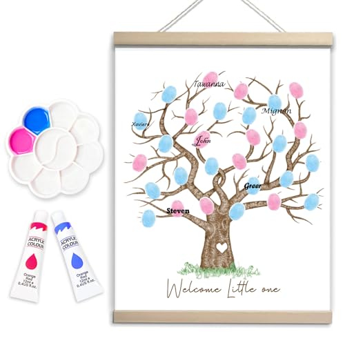 QZCYU Gender Reveal Fingerprint Tree Canvas Guest Books, Baby Shower Decorations, Gender Reveal...