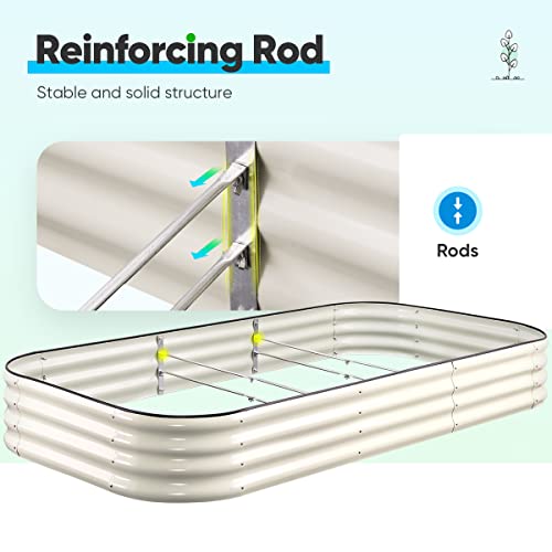 Quictent Galvanized Raised Garden Bed Kit, 8X4X1Ft Oval Large Metal Outdoor Planting Box, Rubber Strip Edging Vegetables Outdoor Double Strengthened By Vertical Bar And Crossbar With Liner (Beige) #TOP4