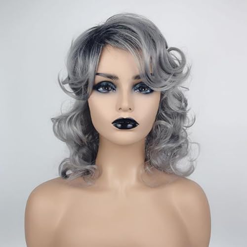 Perruque ondulée grise synthétique mi-longue 40 cm pour femme