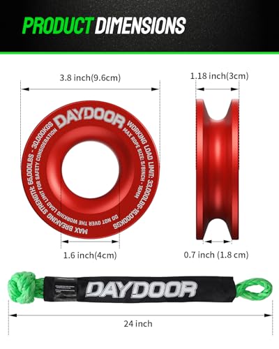 Image of DAYDOOR 68,300 LBS Soft Shackle Recovery Kit, 3 /4 inch x 24 inch (2-Pack) with 7075 Aluminum Snatch Ring, Winch Accessory for Ford F250 /F350, Ram 2500 /3500, Heavy Tractor & Full-Size Trucks(Green)