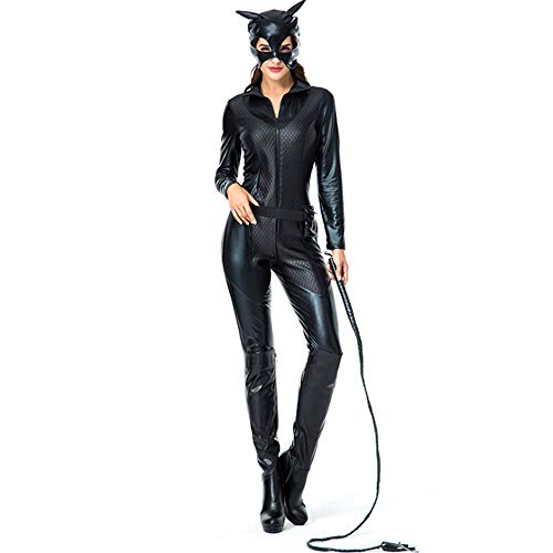 Shihong-G Mujeres Faux Black Leather Cat Body Mono de Halloween Cosplay Dark Knight Rises Disfraz de Catwoman para Adultos