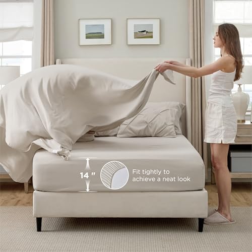 Image of Bedsure Queen Comforter Set Linen - Bed in a Bag Queen Size Bedding 7 Pieces, GentleSoft Pintuck Bed Set Gift for Family, All Season Down Alternative Comforter with Sheets, Pillowcases & Shams