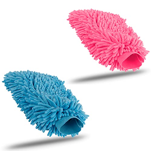 KUNSTIFY Guante de Lavado Accesorios para el Coche Paños de Microfibra Set de Limpieza del Coche Paño de Microfibra Set de Cuidado del Coche Paño de Nanofibra (Azul Claro + Rosa)