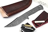 Damascus Knife Making Kit DIY Handmade Damascus Steel Includes Blank Blade, Pins, Leather Sheath,...