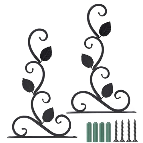 EXCEART アイアン製壁掛けプラントホルダー ブラック 耐久性のあるメタルブラケット 多機能園芸用ハンギングフック 鉢植えスタンド ガーデ