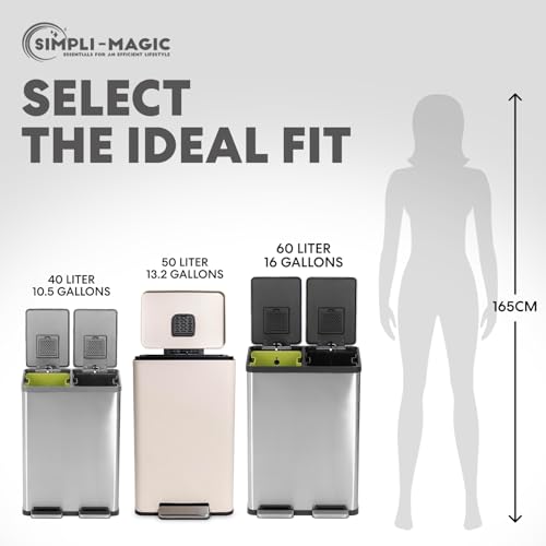 Image of Simpli-Magic 50 Liter / 13.2 Gallon Soft-Close, Smudge Resistant Trash Can with Foot Pedal and Built in Filter- White Color