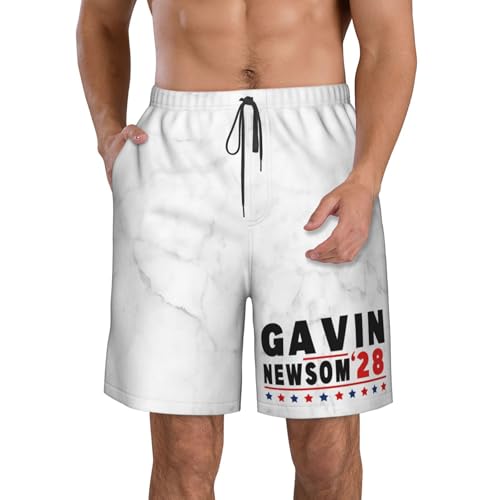 FKHARRIS Newsom 2028 Gavin Newsom for President 2028 Election Men's Swim Trunks Beach Board Shorts Quick Dry Swimwear Sports